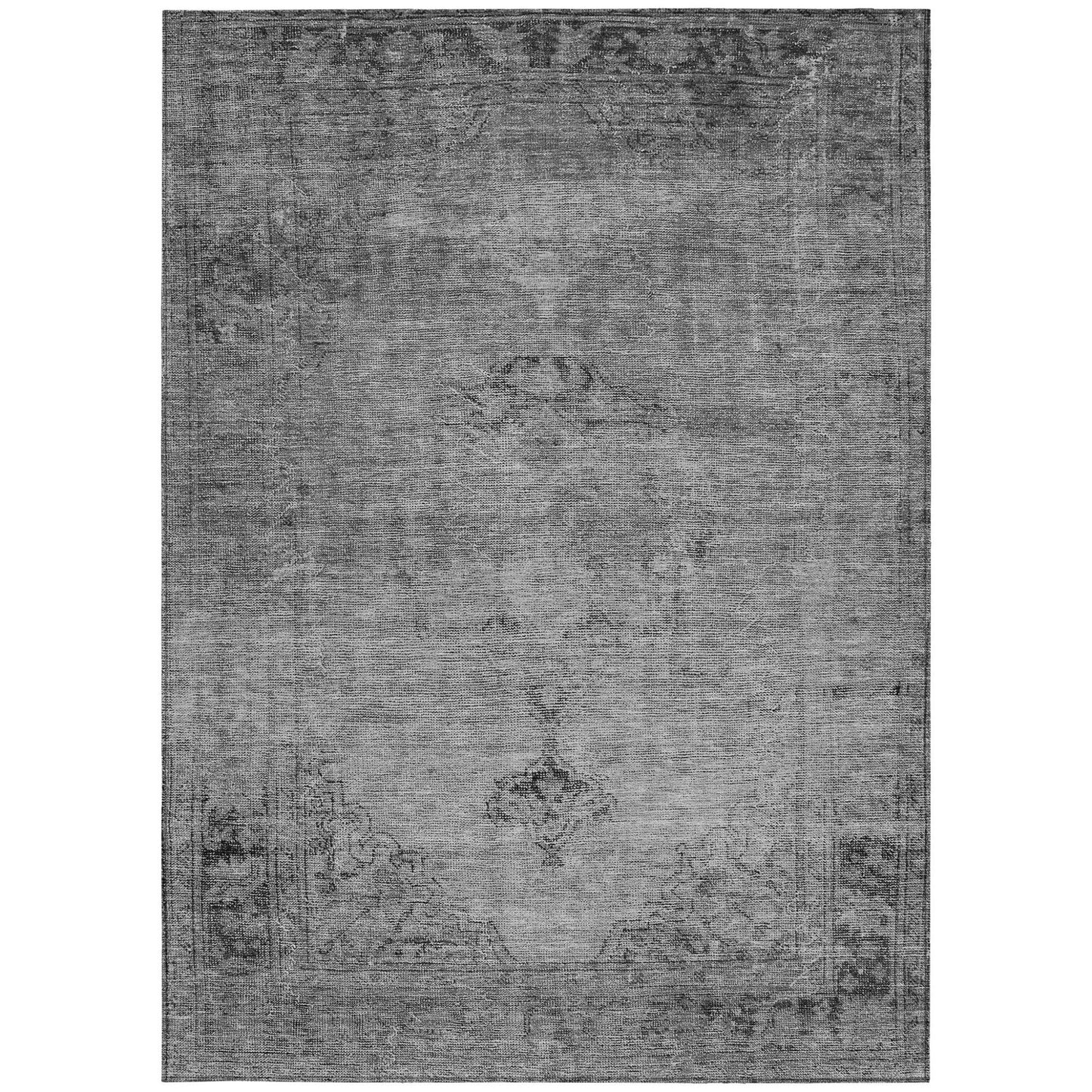 5' X 8' Gray Silver And Charcoal Oriental Washable Indoor Outdoor Area Rug