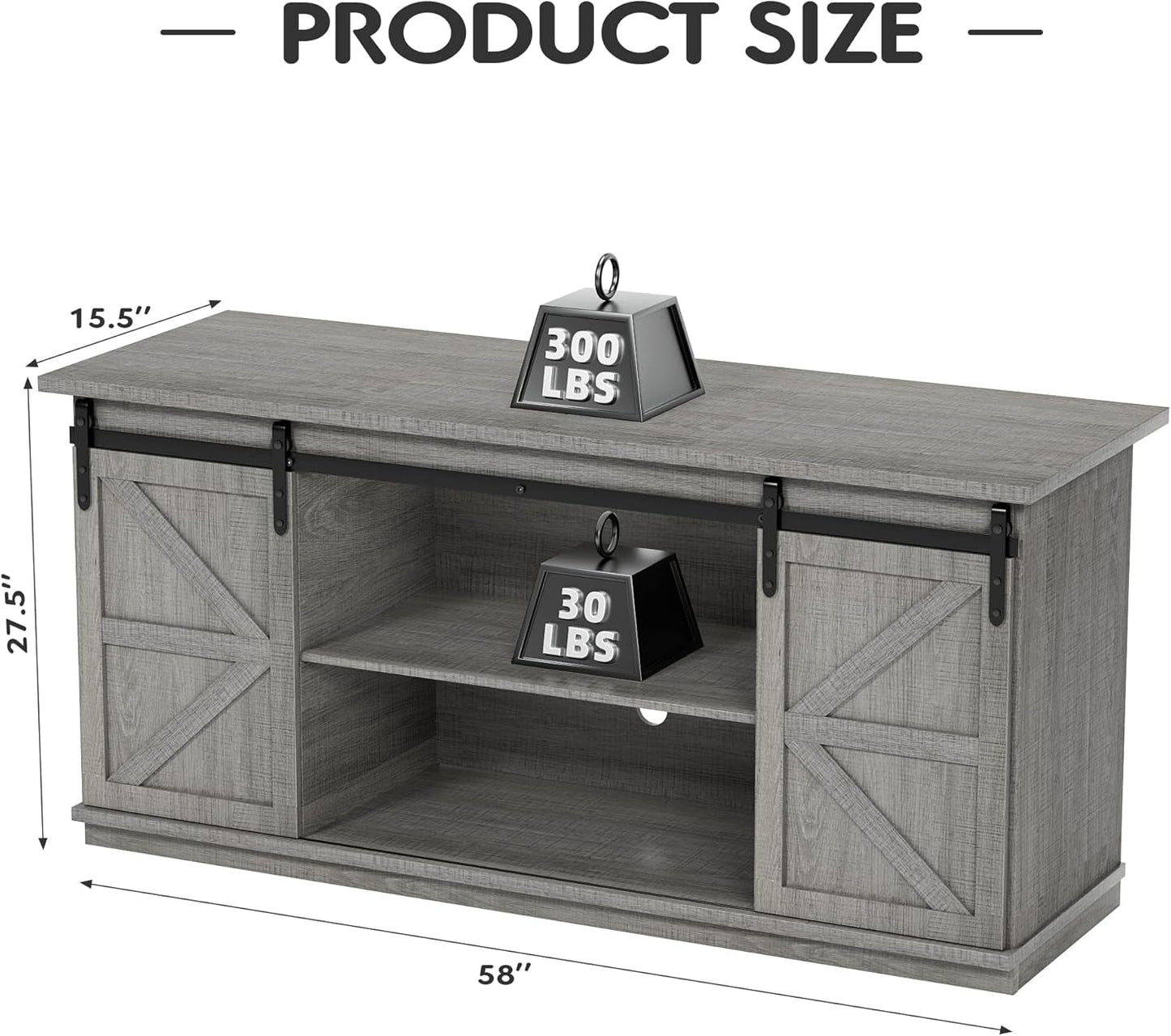 TV Stand for 65 Inch TV, Entertainment Center with Storage Cabinets and Sliding Barn Doors, Mid Century Modern Media TV Console Table for Living Room Bedroom (Pale Gray)