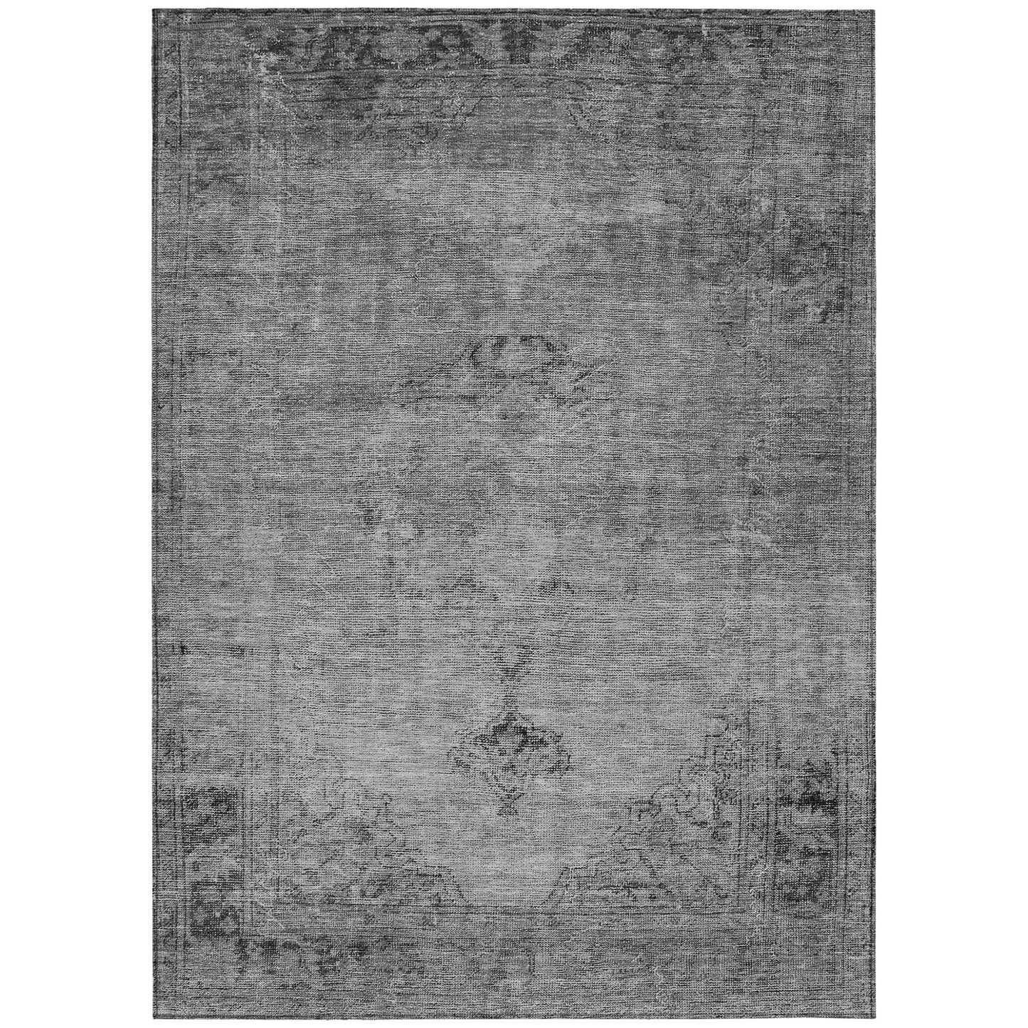 5' X 8' Gray Silver And Charcoal Oriental Washable Indoor Outdoor Area Rug